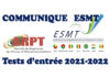 Communiqué ESMT : Tests d’entrée 2021-2022 Communiqué ESMT : Tests d'entrée 2021-2022